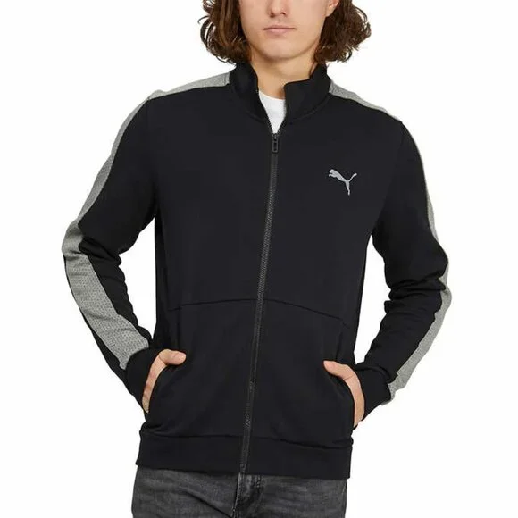 Puma Men’s Track Jacket, Black with Grey/Silver - Picture 1 of 6